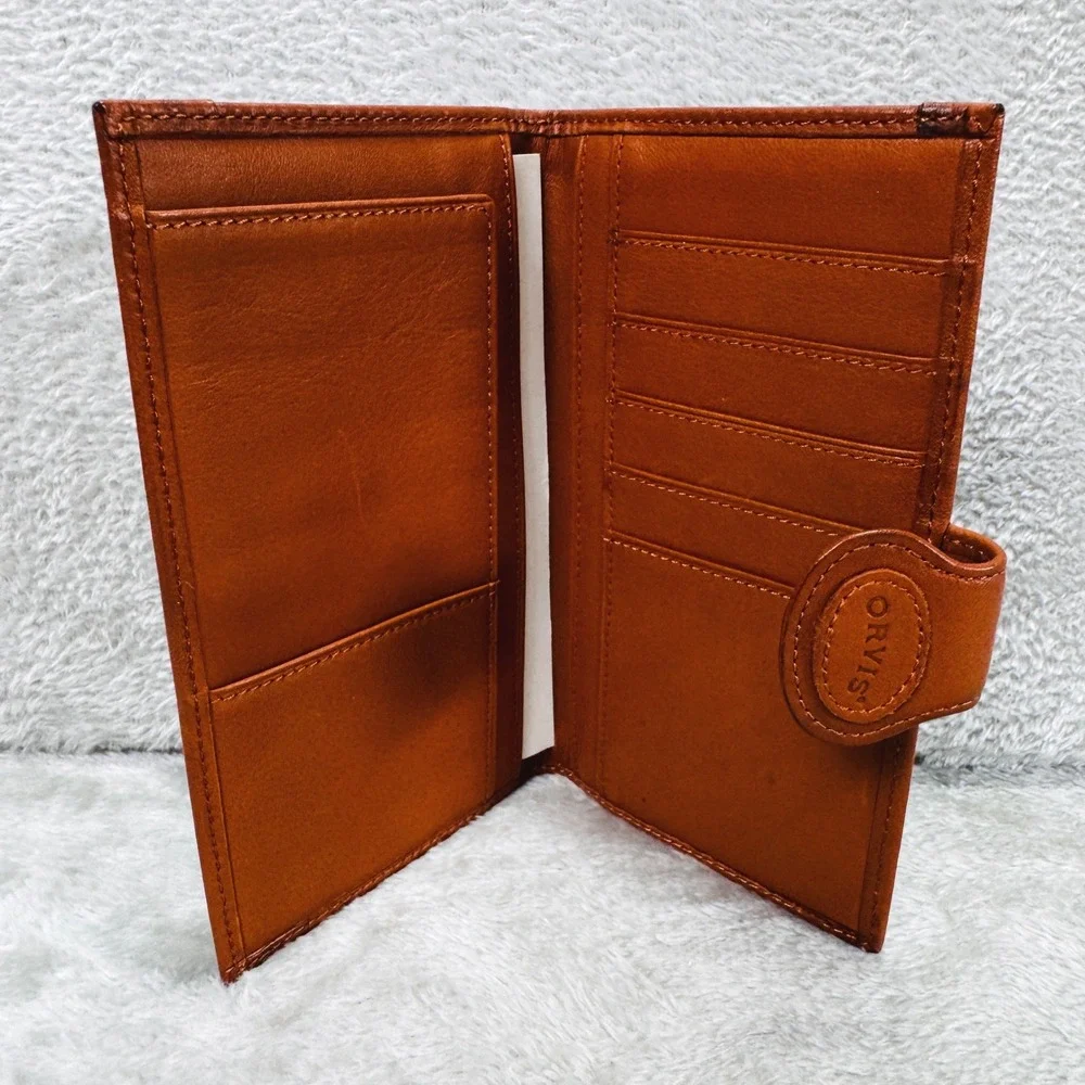 Vintage Orvis Leather Canvas Wallet Organizer Passport Checkbook Holder Green
